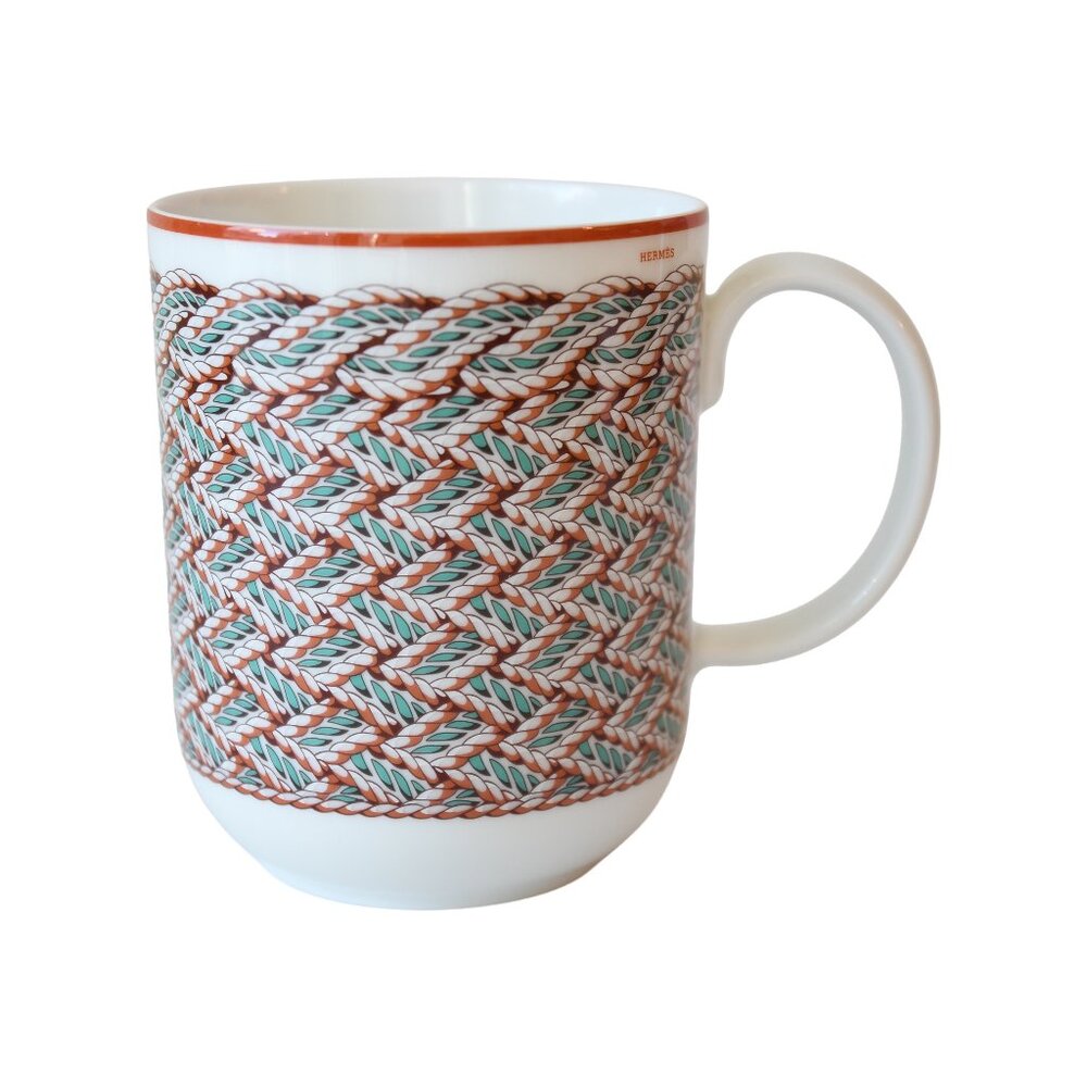 Hermes Tressages Equestres Mug N2 Orange White Blue